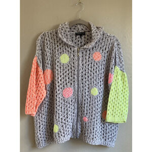 French Kyss Daisy Bubbles Crochet Zip Cardigan Size Medium 3/4 Sleeve